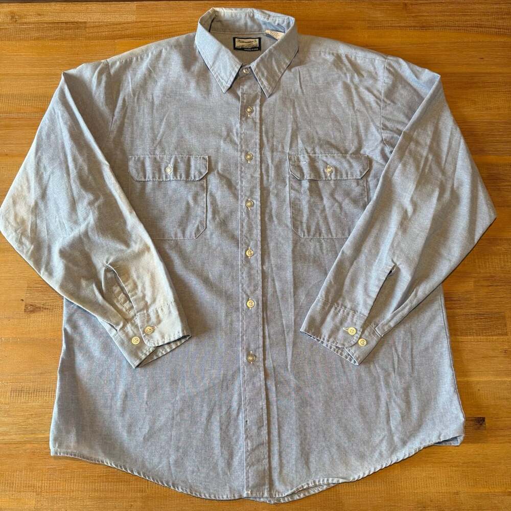 Fieldmaster Vintage Long Sleeve Work Shirt Size XL Blue Chambray